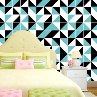 Imagem de Papel Parede Triângulos Geométrico Azul Preto Branco Adesivo