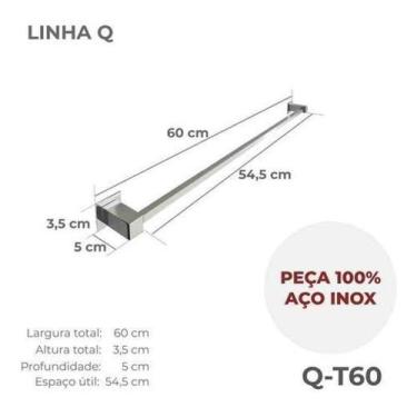 Imagem de Porta Toalha De Banheiro 60Cm Aço Inox 304 Q-T60Olt - Perfil Casa
