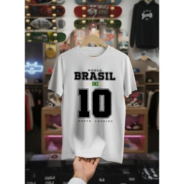 Imagem de Camiseta Branca Masculina Torcedor Seleção Brasileira Copa 2026 Algodão Premium Camisa 10 Oficial-Masculino