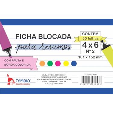 Imagem de Ficha Pautada, Tamoio, 4x6, Bordas Coloridas, Nº 2, 50 Folhas, Planeta Brinquedos, 1247