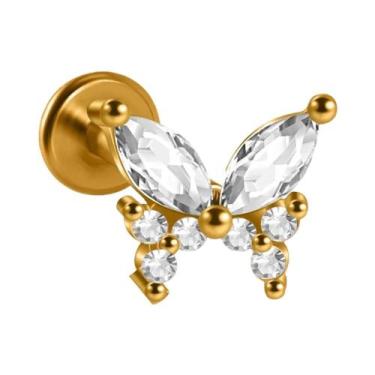 Imagem de Piercing Labret De Titânio Com Zircônia Em Formato De Borboleta, Rosca
