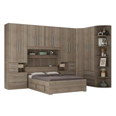 Imagem de Quarto de Casal de Canto e com Cama Baú 1344 Castanho - Móveis Ilan