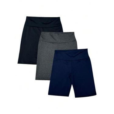 Imagem de Kit Com 3 Short Longo Suplex Plus Size Cintura Alta Feminino Cor:Color