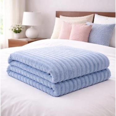 Imagem de Cobertor Luster Casal Quentinho Macio Antialérgico Cor Azul Claro Cort