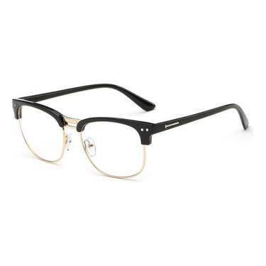 Imagem de Armação Óculos Grau Masculino Semi Aro Retrô Elegante - Vinkin, Preto,