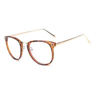 Imagem de Armação Óculos Grau Feminino Redondo Elegante Leve - Genérica, Leopard