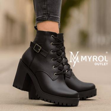 Imagem de Bota Coturno Feminino Salto Alto Macia Confortavel Tratorada Com Fivela