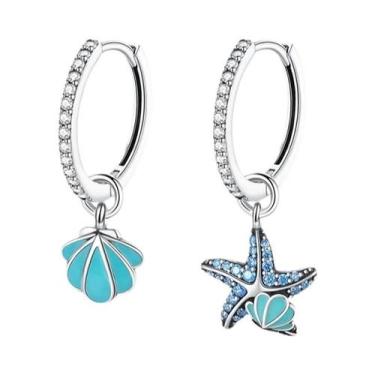 Imagem de Brincos De Prata Esterlina 925 Com Estrelas Rosa E Conchas Florais Par