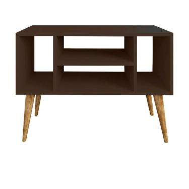 Imagem de Rack Retrô Imbuia Para Tv Home Estante 4 Nichos Pés Madeira