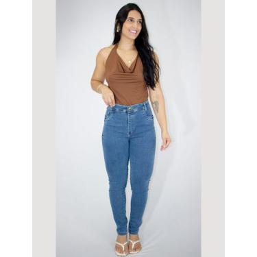 Imagem de Calça Jeans Feminina Preta Skinny Cintura Alta Com Lycra Levanta Bumbu