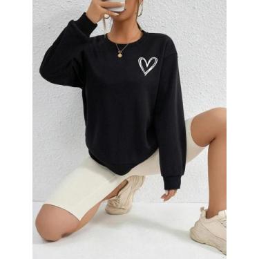 Imagem de Moletons Femininos Com Estampa De Coração, Casuais E Confortáveis, Hoo