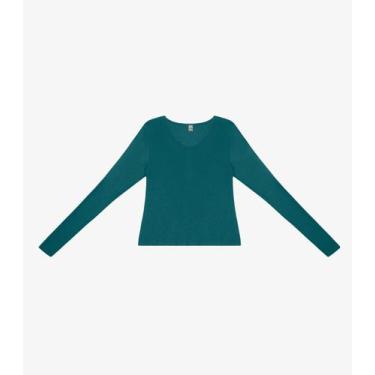 Imagem de Blusa Manga Longa Feminina Decote V Rovitex Verde, GG, Verde