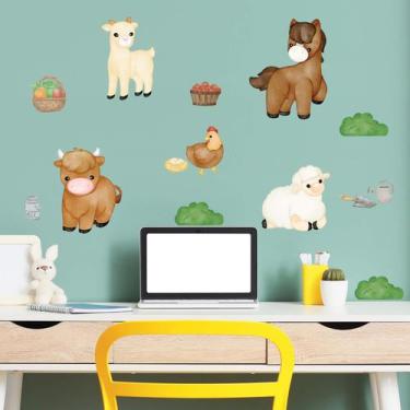 Imagem de Adesivo de Parede Infantil Animais Fazendinha Aquarela - Qdrop