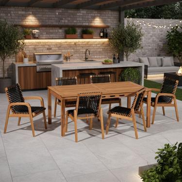 Imagem de Mesa de Jantar Com 04 Cadeiras Sem Braço e 02 Cadeiras Com Braço Trammare C07 Corda Pre...