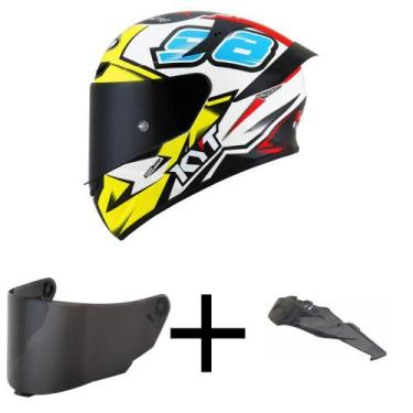 Imagem de Capacete KYT TT Course 98 Bomb Branco Mais Viseira Fumê e Spoiler Fumê