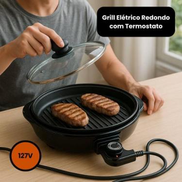 Imagem de Grill Elétrico Redondo 40cm com Termostato 127V 1200W Antiaderente Tam