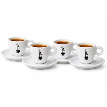 Imagem de Kit 4 Xícaras Café Porcelana Bialetti 75 ml Cada Pires Original Espres