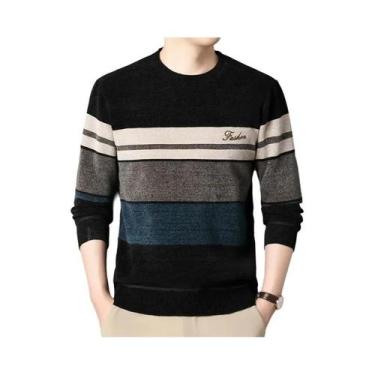 Imagem de Suéteres Masculinos De Chenille Listrado Tricotado Com Gola Redonda Mo