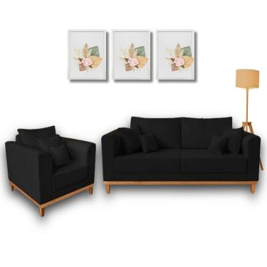 Imagem de  Conjunto de Sofá Beny, 2 Peças, 1 Sofá 1,80m e 1 Poltrona, Tecido Linho.