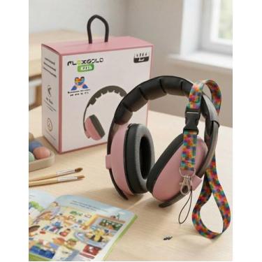 Imagem de Kit Abafador Prote Ruído Infantil Ajustável Cordão Segurança, Rosa