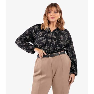 Imagem de Camisa Manga Longa Estampada Plus Size Secret Glam Preto, Plus G2, Pre