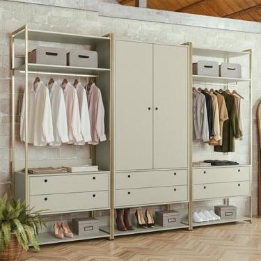 Imagem de Guarda-roupa Closet Modulado Casal 6 Gavet 3 Cabideiros Estrutura Meta