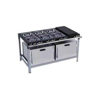 Imagem de Fogão Industrial 6 Bocas 30X30 Chapa e 2 Fornos Luxo Metalmaq