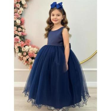 Imagem de Vestido Longo Azul Marinho Daminhas Casamentos Luxo Formatura Fardamen
