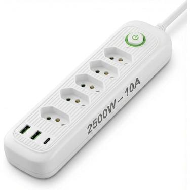Imagem de Régua Energia 5 Tomadas + Usb Tipo-c Cabo 2m Filtro Linha