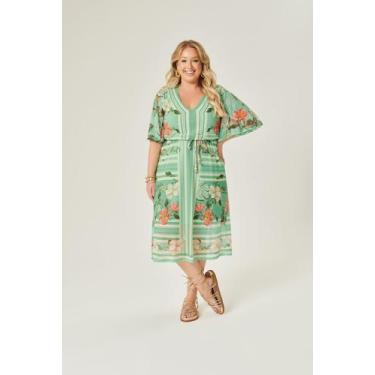 Imagem de Vestido Midi Floral Plus Size - Lisamour, Verde, P (46)