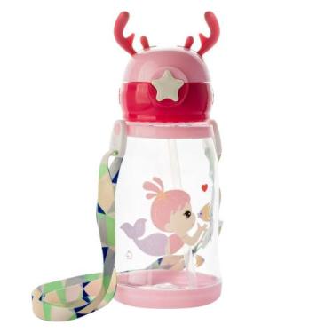 Imagem de Garrafa Plastica Infantil c/ Alça Canudo Dobrável Anti-Vazamento 600ml