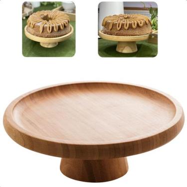 Imagem de Prato De Bolo Boleira Em Bambu Com Pé Verona Lyor 20x7cm Para Bolos Sa
