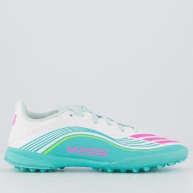 Imagem de Chuteira Adidas F50 Messi League Society Juvenil Branca e Azul, 35