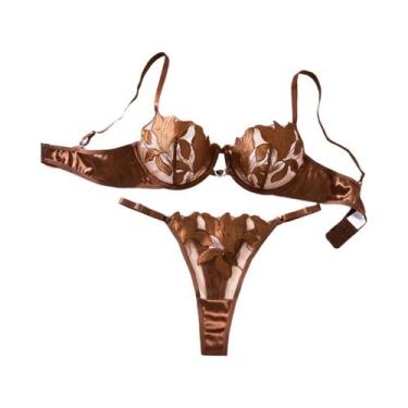 Imagem de Conjunto De Pijama Floral Bordado Para Mulheres, Sutiã Sexy ZA824031 -