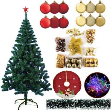 Imagem de Árvore De Natal Verde 320 Galhos Completa 1,50m Pisca Led 110v Com 78 