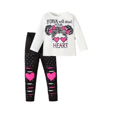 Imagem de Conjunto De Duas Peças Fofo Para Bebês Meninas: Blusa De Manga Comprid