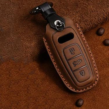 Imagem de YJADHU Couro remoto masculino feminino porta-chaves porta-chaves tampa do porta-chaves do carro, adequado para Audi A1 A3 A4 A5 Q7 A6 C5 C6, C marrom