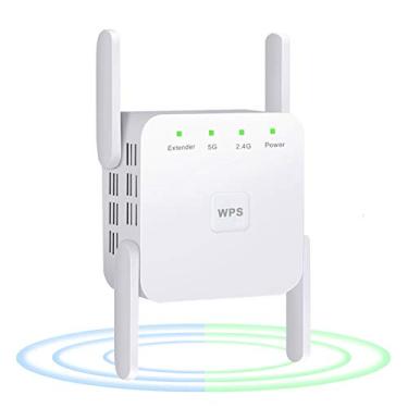 Imagem de Extensor de alcance WiFi, amplificador de sinal sem fio de 1200 Mbps para casa repetidor de internet de banda dupla de 2,4 e 5 GHz, porta de acesso Ethernet, 4 antenas cobertura total de 360° estende a cobertura Wi-Fi (branco)