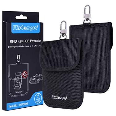 Imagem de Wisdompro Bolsa Faraday para Chaveiro, Pacote com 2 Protetores RFID, Bloqueio de Sinal RF, Protetor Gaiola Faraday com Chaveiro, Bolsa Antirroubo, Bloqueador Capa Antihacking - Preto