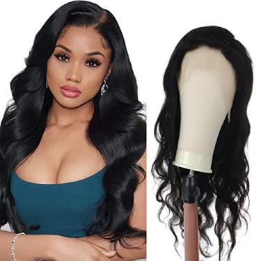 Imagem de Mayloss Peruca de cabelo humano frontal com laço 13x4 Perucas entrelaçadas pré arrancadas 18/22" lisa/corpo/cachos profundos 150% peruca de renda Denisty Hd cabelo humano peruca preta natural cor de cabelo (55,88 cm, corpo)