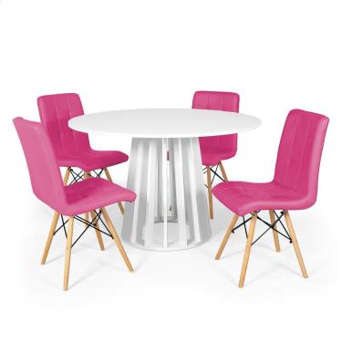 Imagem de Conjunto Mesa de Jantar Redonda Talia Branca 120cm com 4 Cadeiras Eiffel Gomos - Rosa