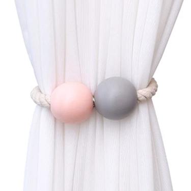 Imagem de 2 peças Suporte de Cortina Magnética Fivela Clipe Bola de Madeira Decorativa Amarração Traseira para Cortinas Cortinas de Janela Acessórios de Cortina, C