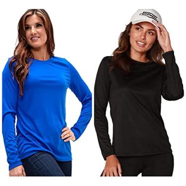 Imagem de Camiseta UV Protection Feminina UV50+ Tecido Ice Dry Fit, Controla Temperatura (Azul-Preto, M)