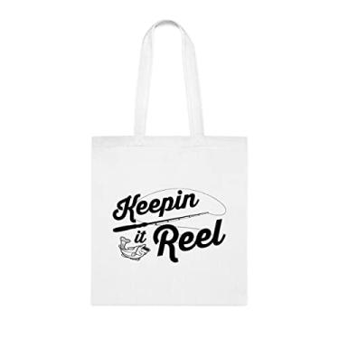 Imagem de Sacola Keepin It, presente engraçado, bolsa de pesca, bolsa de ombro de pesca, bolsas reutilizáveis para pesca, cesta de Natal de aniversário de pesca, ideia de presente de pescaria, Branco