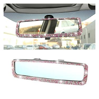 Imagem de Espelho retrovisor de carro brilhante, espelho retrovisor de cristal de strass com vidro HD, compatível com a maioria dos carros, SUVs, veículos, acessórios interiores automotivos para mulheres e meninas (rosa)