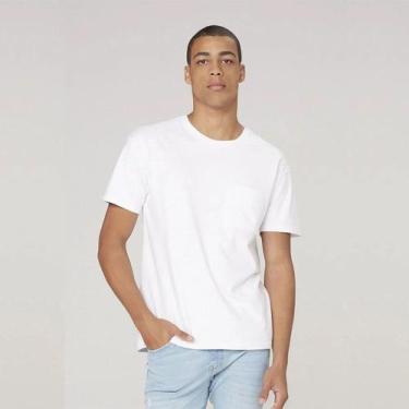 Imagem de Camiseta Branca Masculina Básica Algodão Com Bolso Dzarm