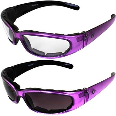 Imagem de 2 pares de óculos de sol femininos Birdz Eyewear Chill para motocicleta, armação roxa, lentes transparentes e superescuras