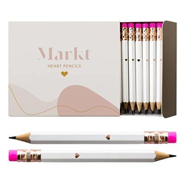 Imagem de MARKT Mini lápis de coração para jogos de chá de panela e brindes de casamento, pequenos lápis brancos com folha de ouro rosa para prêmios de festa ou presentes para convidados, lápis de golfe pré-apontados com borrachas (pacote com 30)