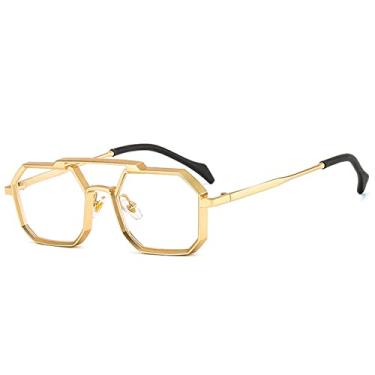 Imagem de Óculos de sol quadrados retrô femininos masculinos punk polígono moda óculos metal transparente espelho tons óculos uv400, ouro claro, tamanho único