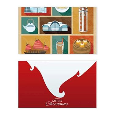 Imagem de Cartão de parabéns de Feliz Natal com comida local e lugar de Hong Kong